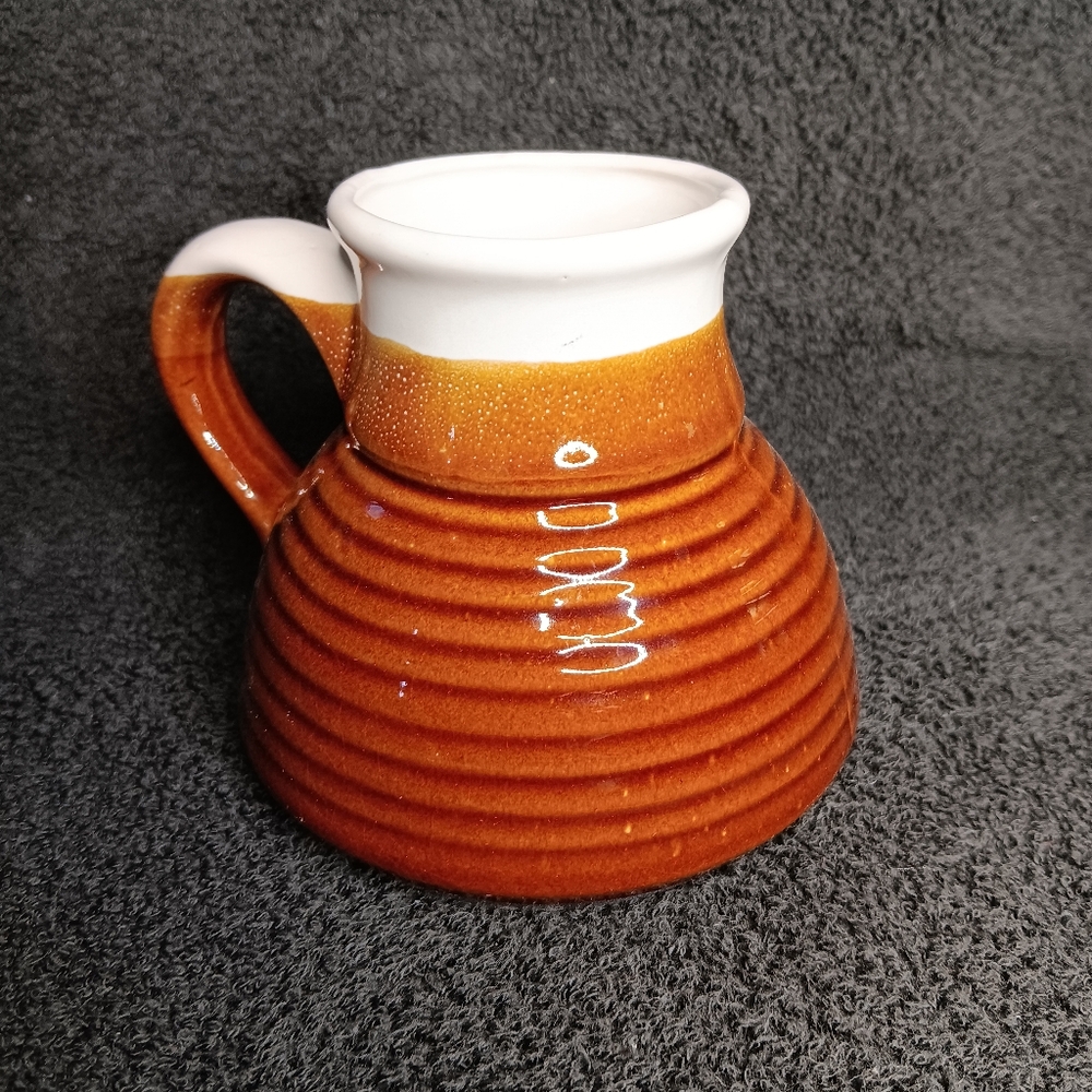 Vintage No Spill Coffee Mug Car Travel Mug Pottery Stoneware Ceramic Brown White